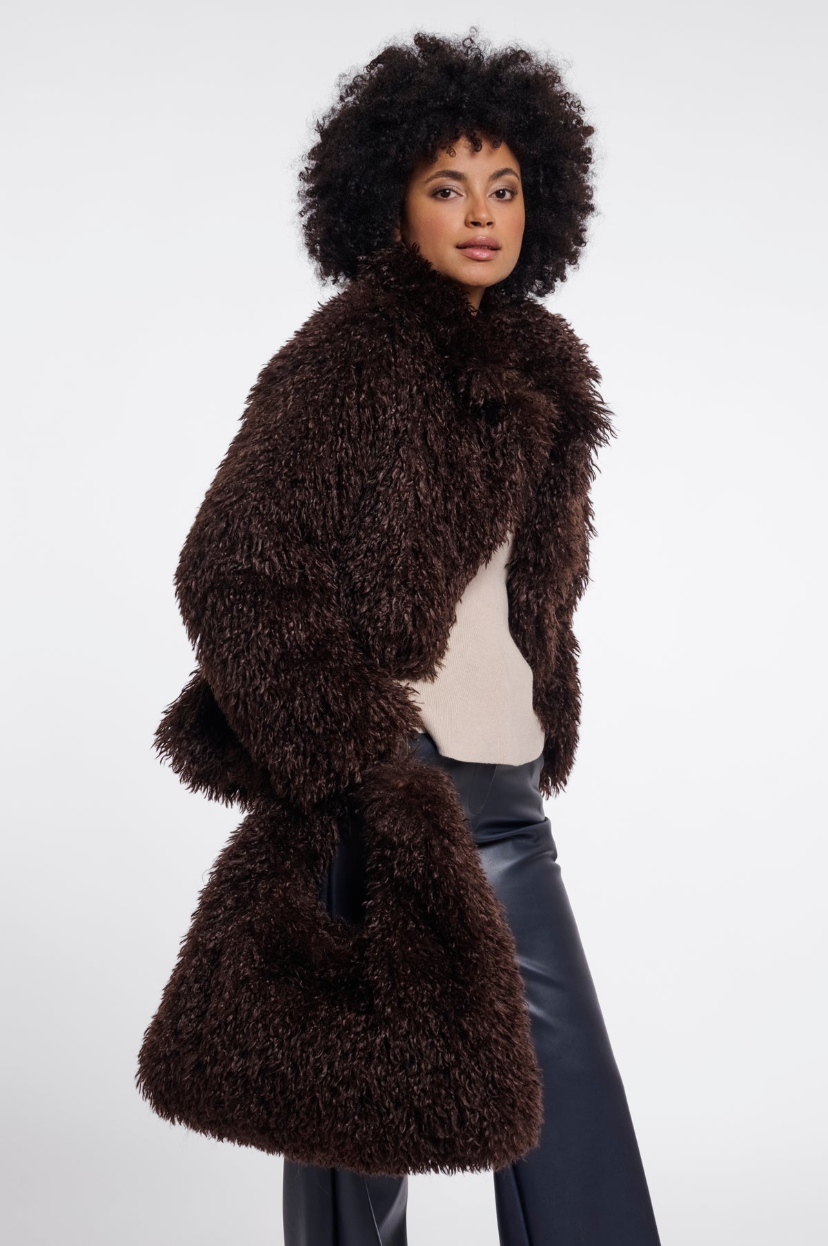 Rino & Pelle Lias Faux Fur Jacket with Revers Collar in Coffee Roast