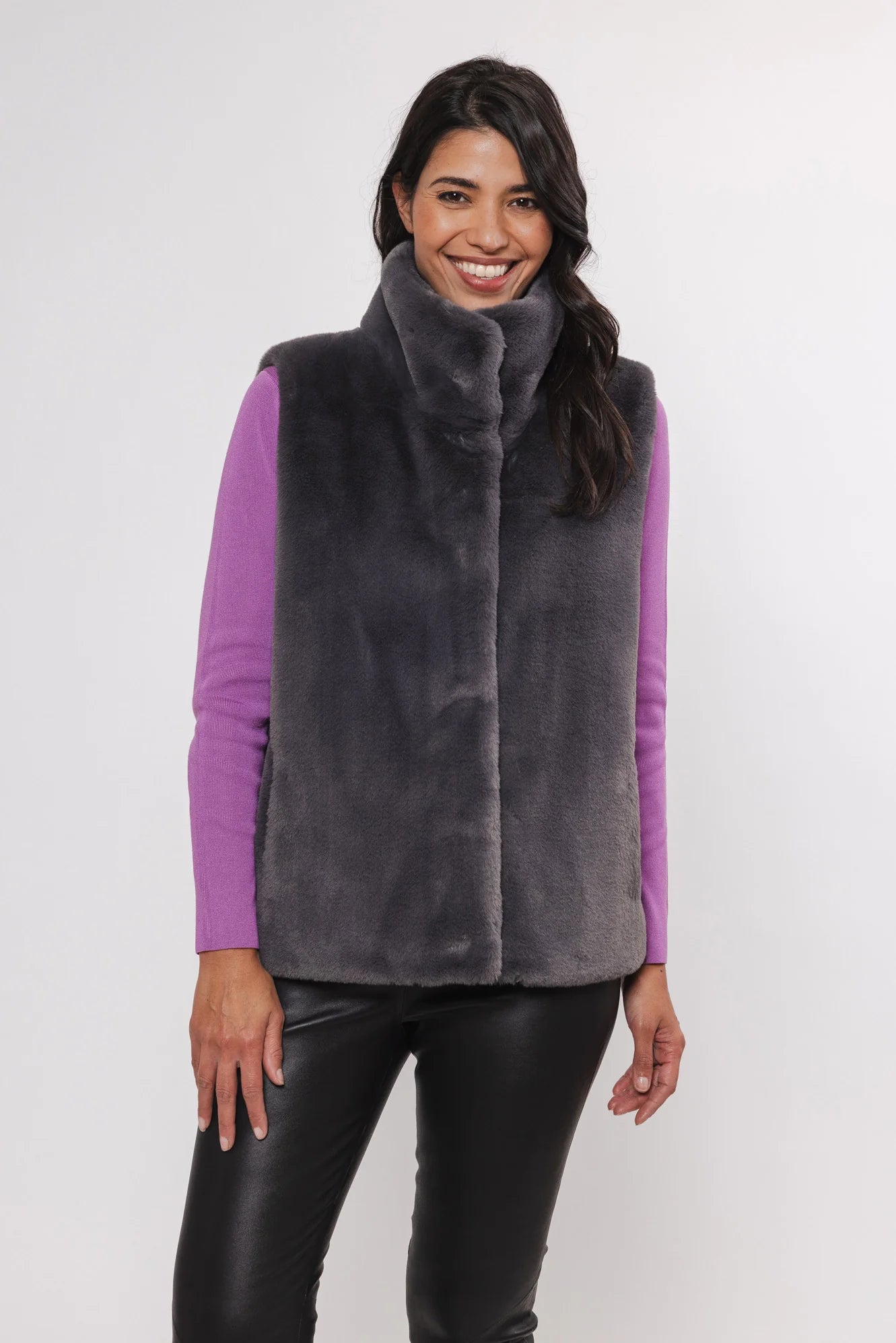 Lison Faux-Fur Waistcoat in graphite