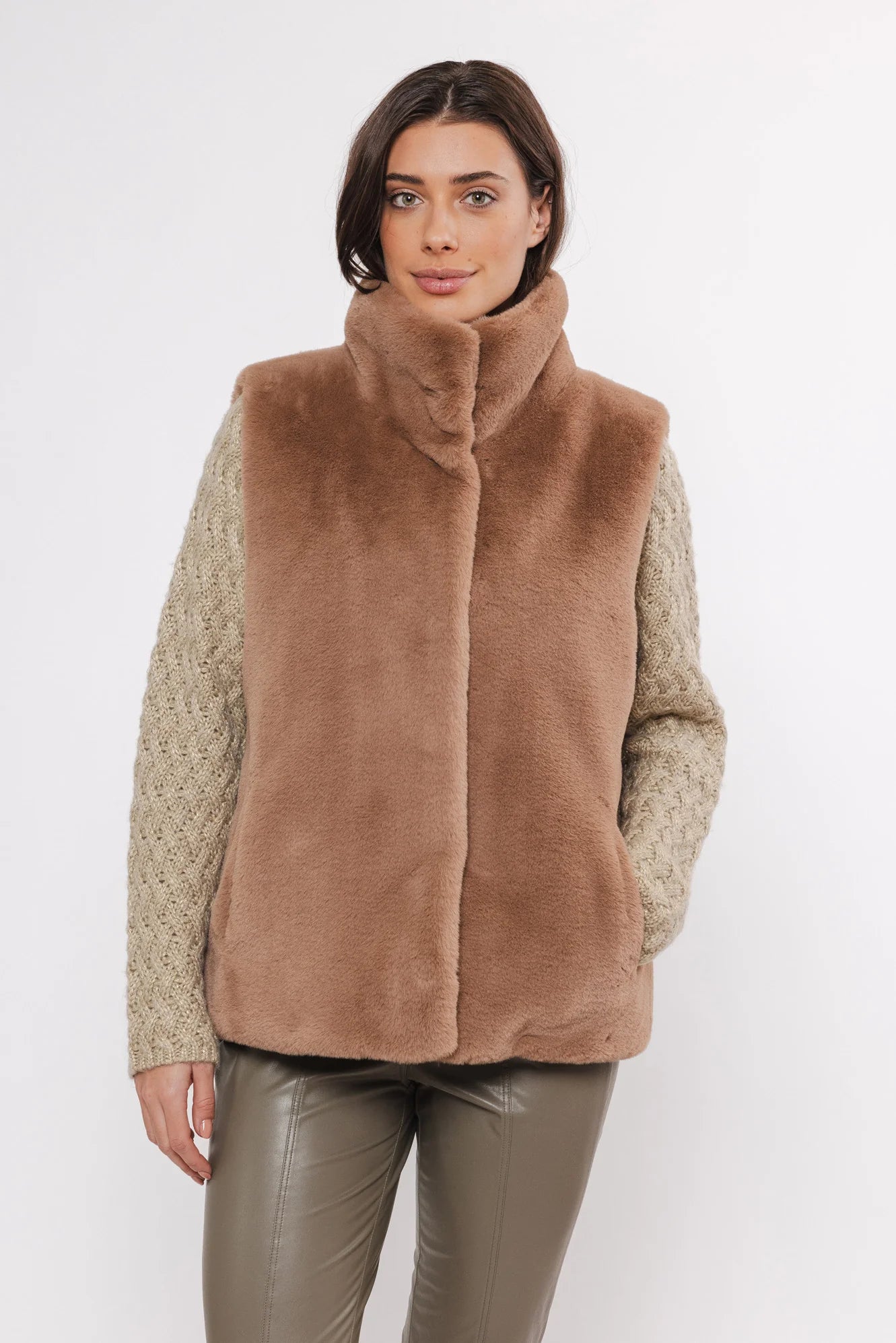 Lison Faux Fur Waistcoat in Twig