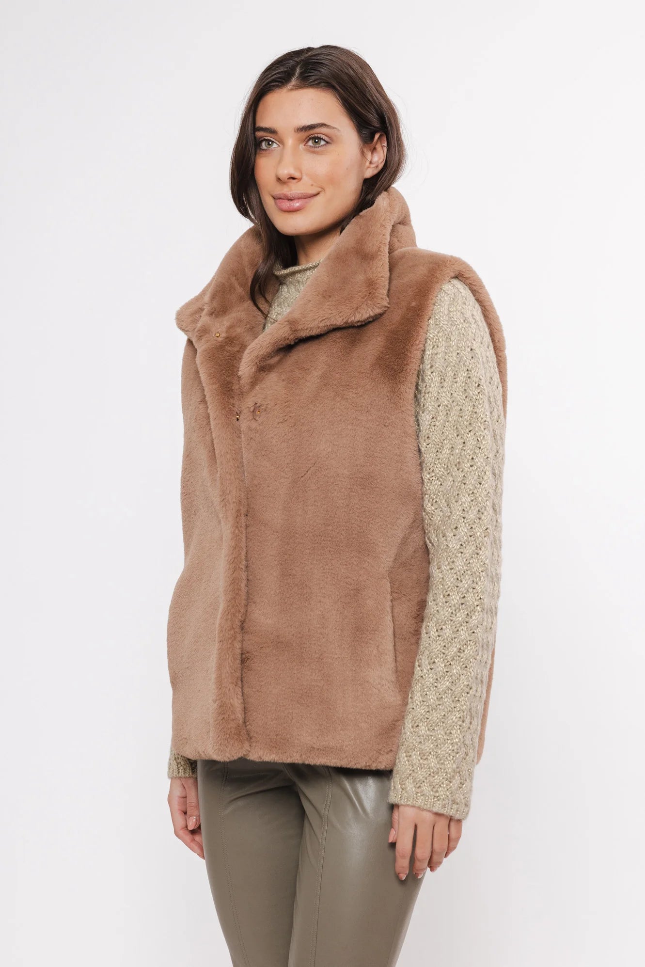 Lison Faux Fur Waistcoat in Twig