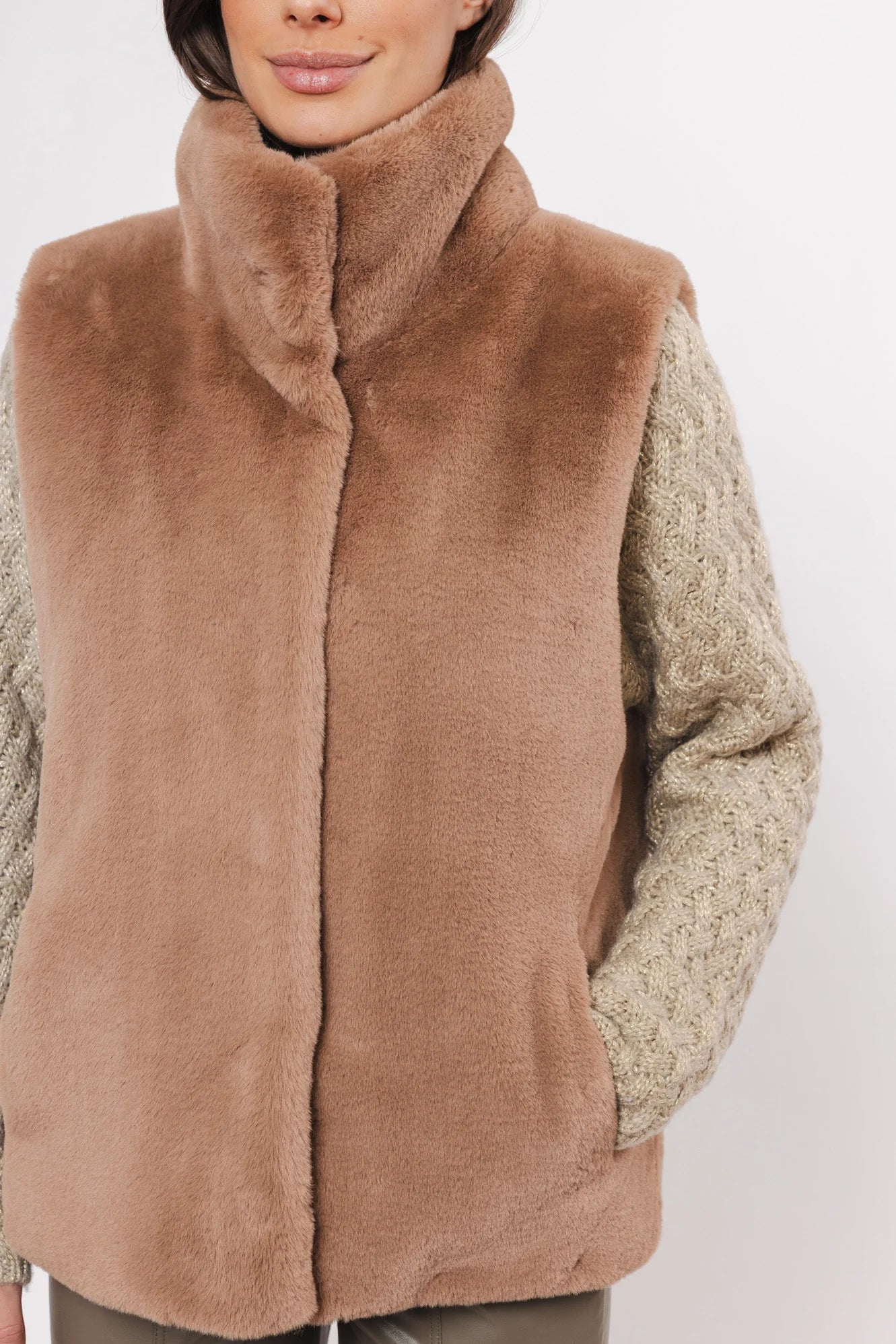 Lison Faux Fur Waistcoat in Twig