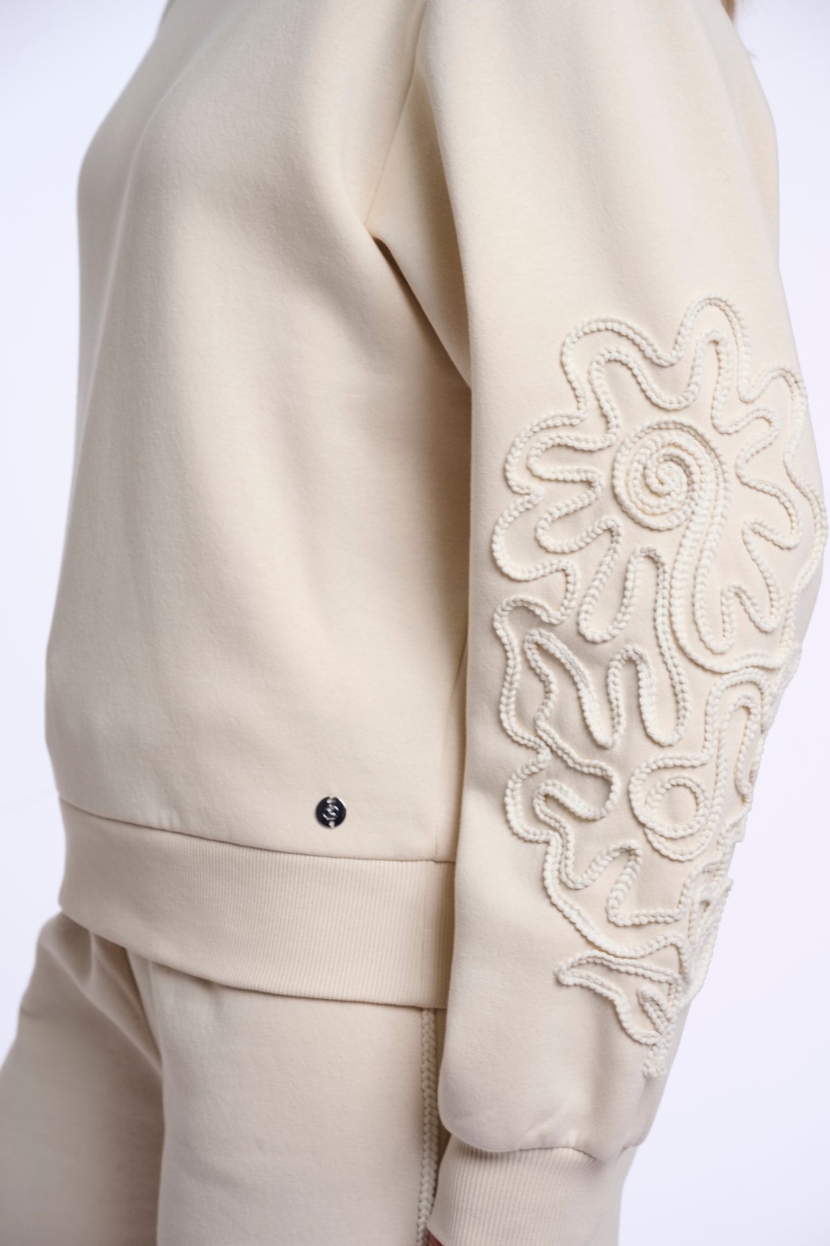 Rino & Pelle Manar Crew Neck Jumper with Appliqué Sleeves in Off White