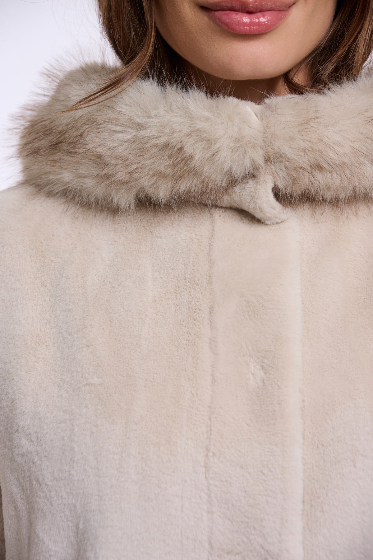 Rino & Pelle Mans Faux Fur Coat with Detachable Hood in Birch