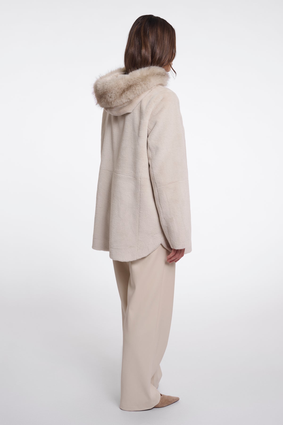 Rino & Pelle Mans Faux Fur Coat with Detachable Hood in Birch