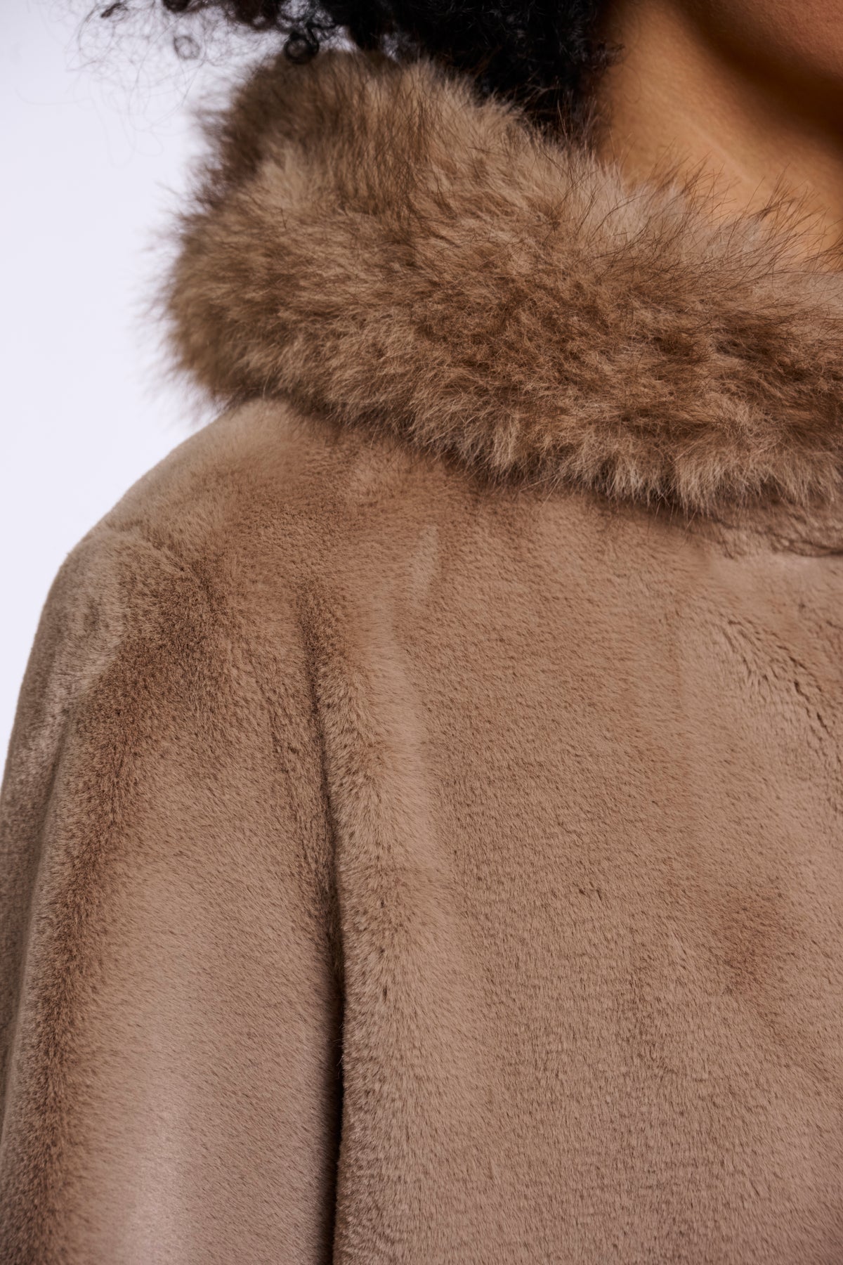 Rino & Pelle Mans Faux Fur Coat with Detachable Hood in Toffee