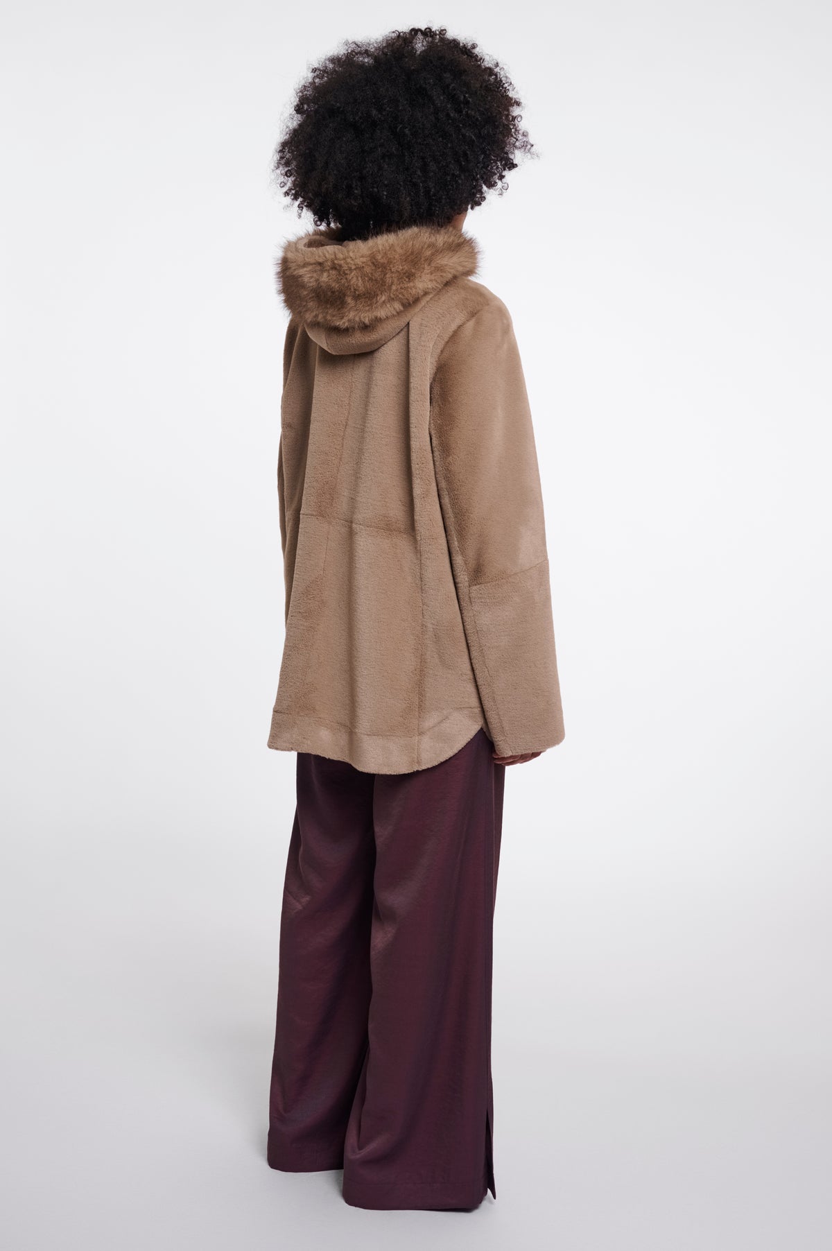 Rino & Pelle Mans Faux Fur Coat with Detachable Hood in Toffee
