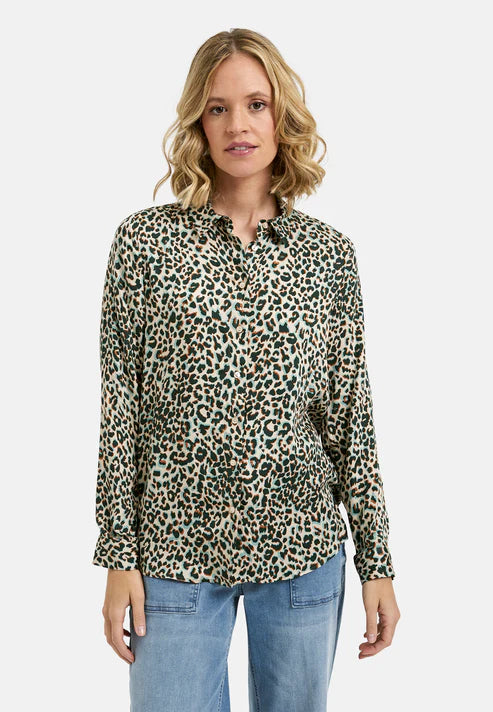 Blouse with Collar & Placket in Sage Print