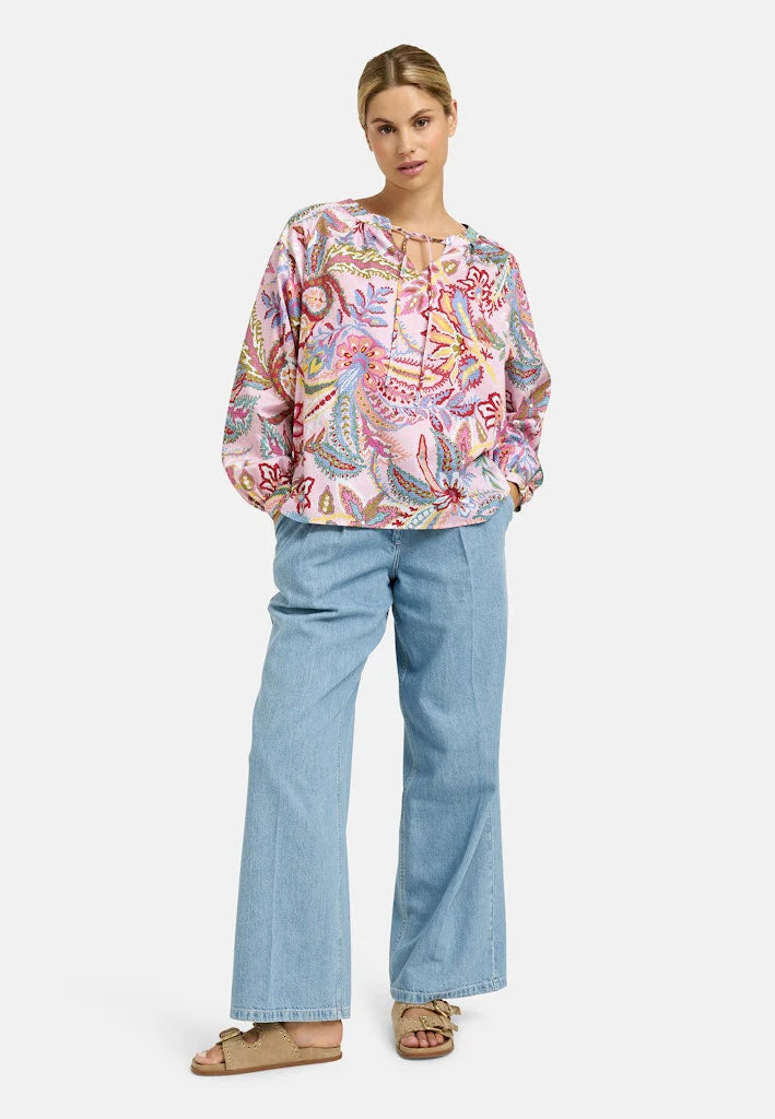 Milano Italy V-neck Blouse in Rose Print