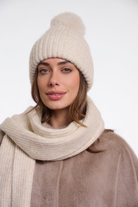 Rino & Pelle Nancy Pom Pom Beanie in Birch Blend