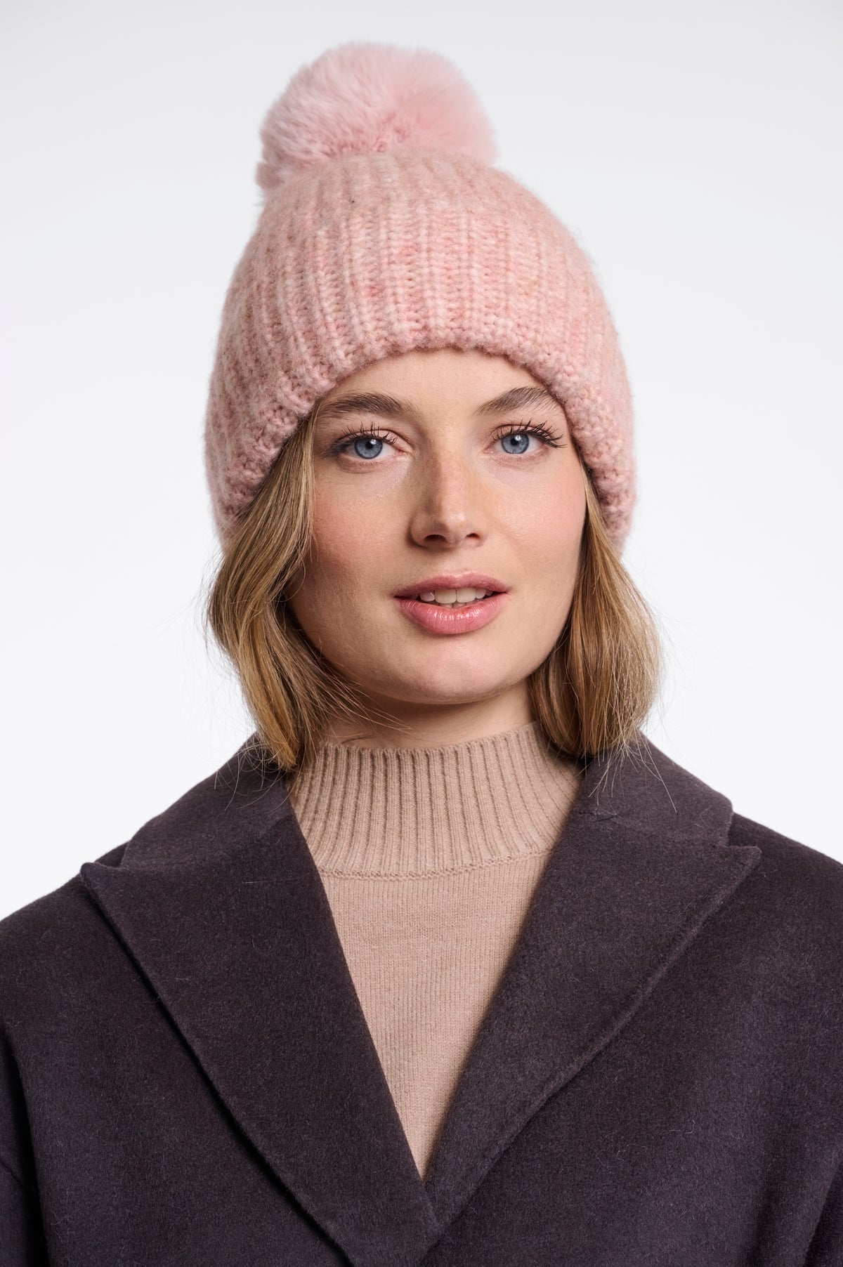Rino & Pelle Nancy Pom Pom Beanie in Soft Pink Blend