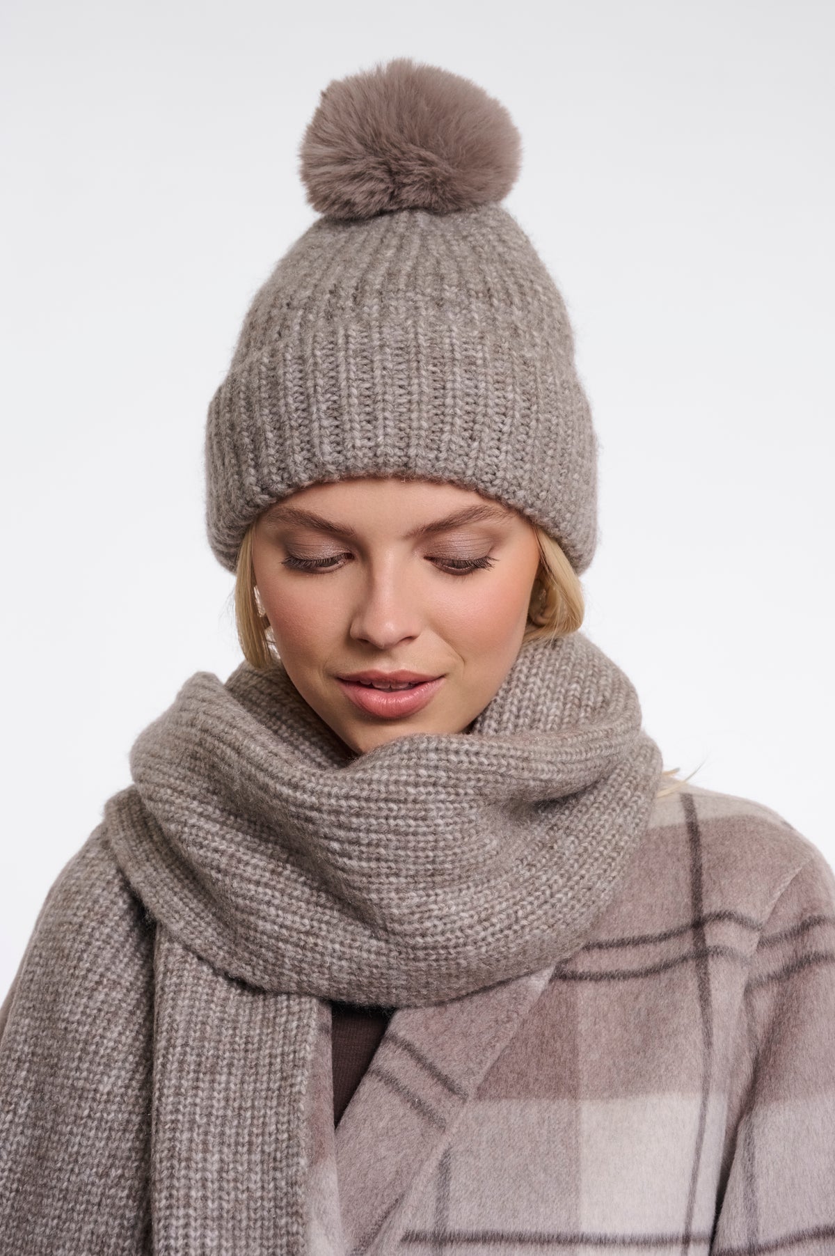 Rino & Pelle Nancy Pom Pom Beanie in Toffee Blend