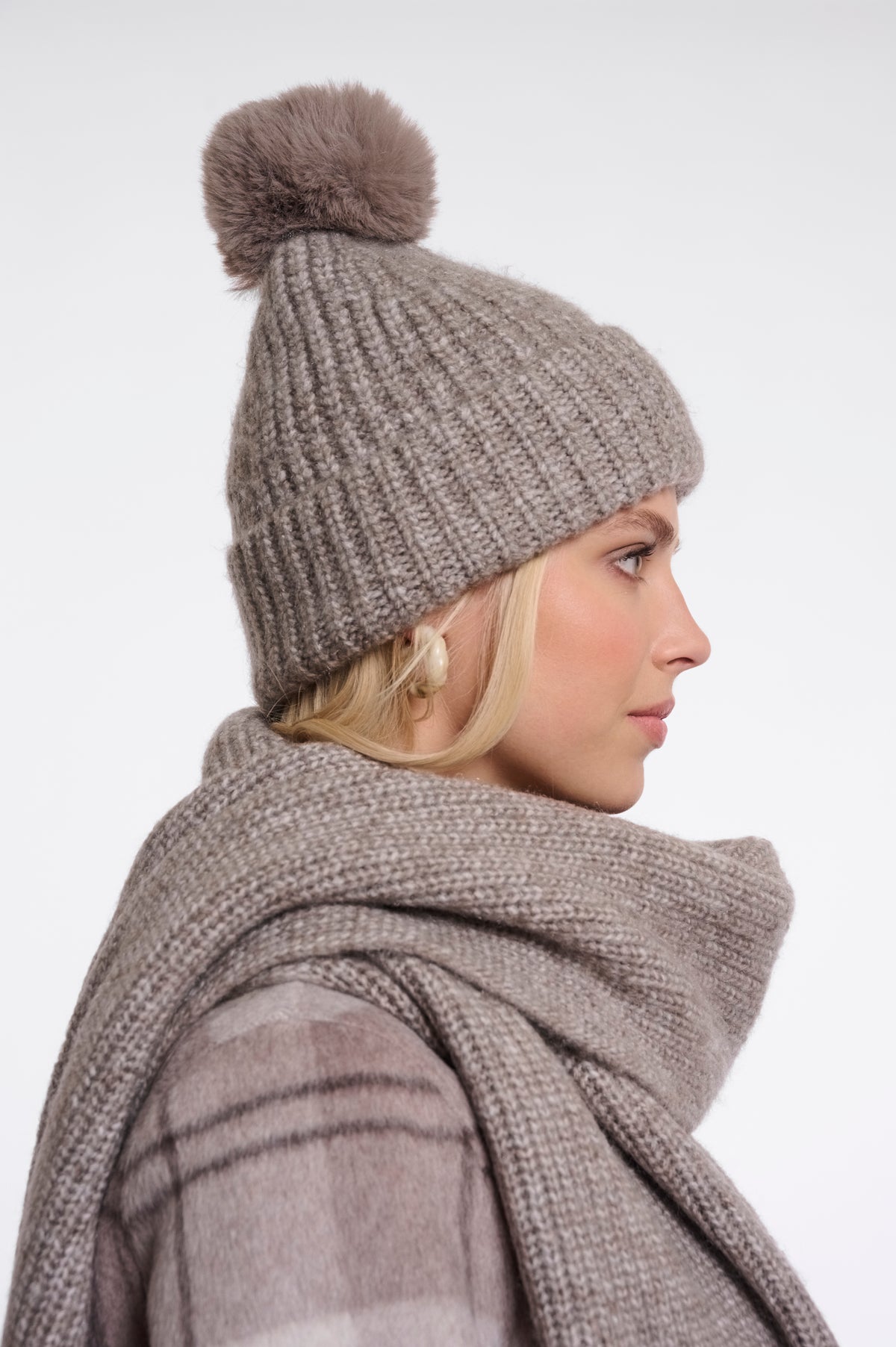 Rino & Pelle Nancy Pom Pom Beanie in Toffee Blend