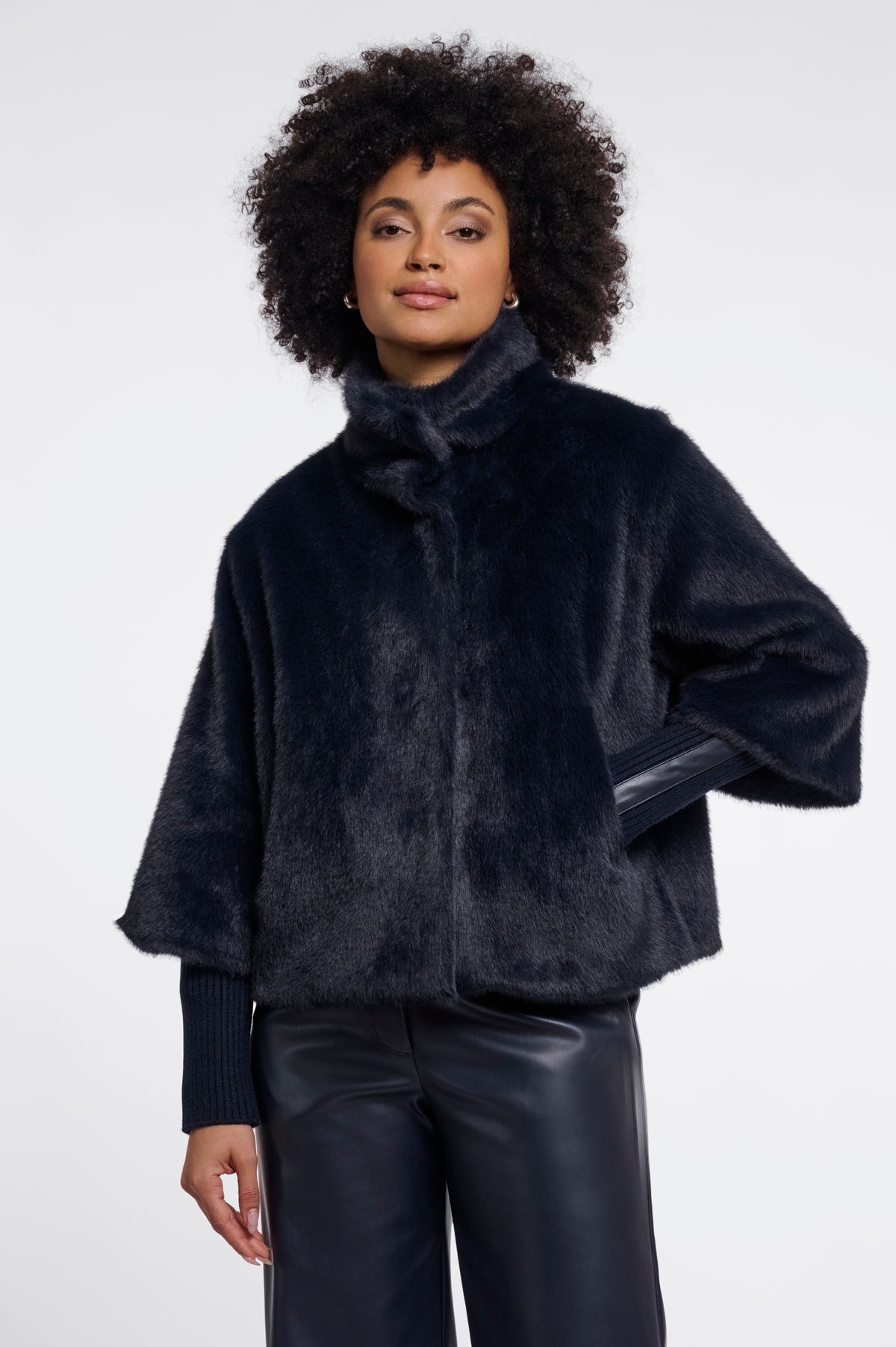 Rino & Pelle Nesrin Faux Fur Jacket with Rib Cuffs in Dark Navy