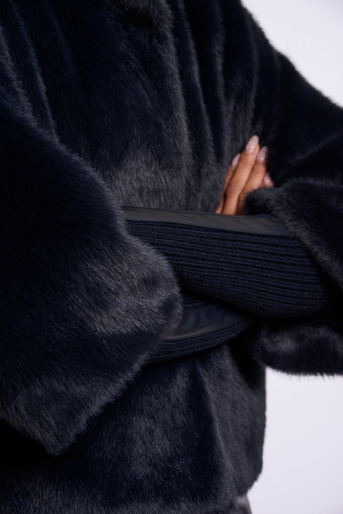 Rino & Pelle Nesrin Faux Fur Jacket with Rib Cuffs in Dark Navy