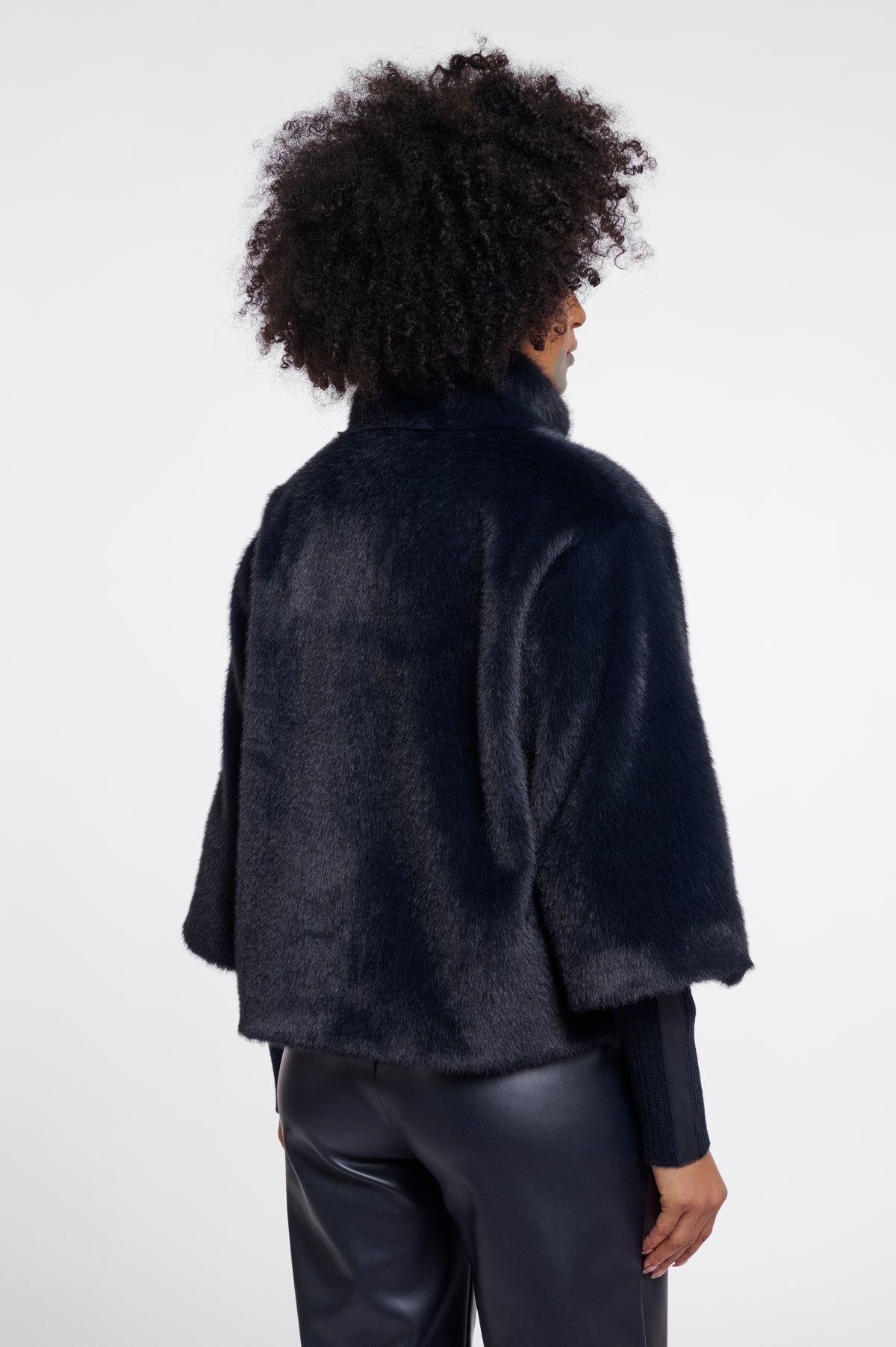 Rino & Pelle Nesrin Faux Fur Jacket with Rib Cuffs in Dark Navy