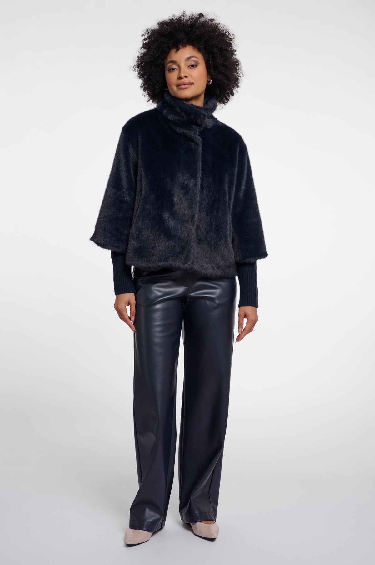 Rino & Pelle Nesrin Faux Fur Jacket with Rib Cuffs in Dark Navy