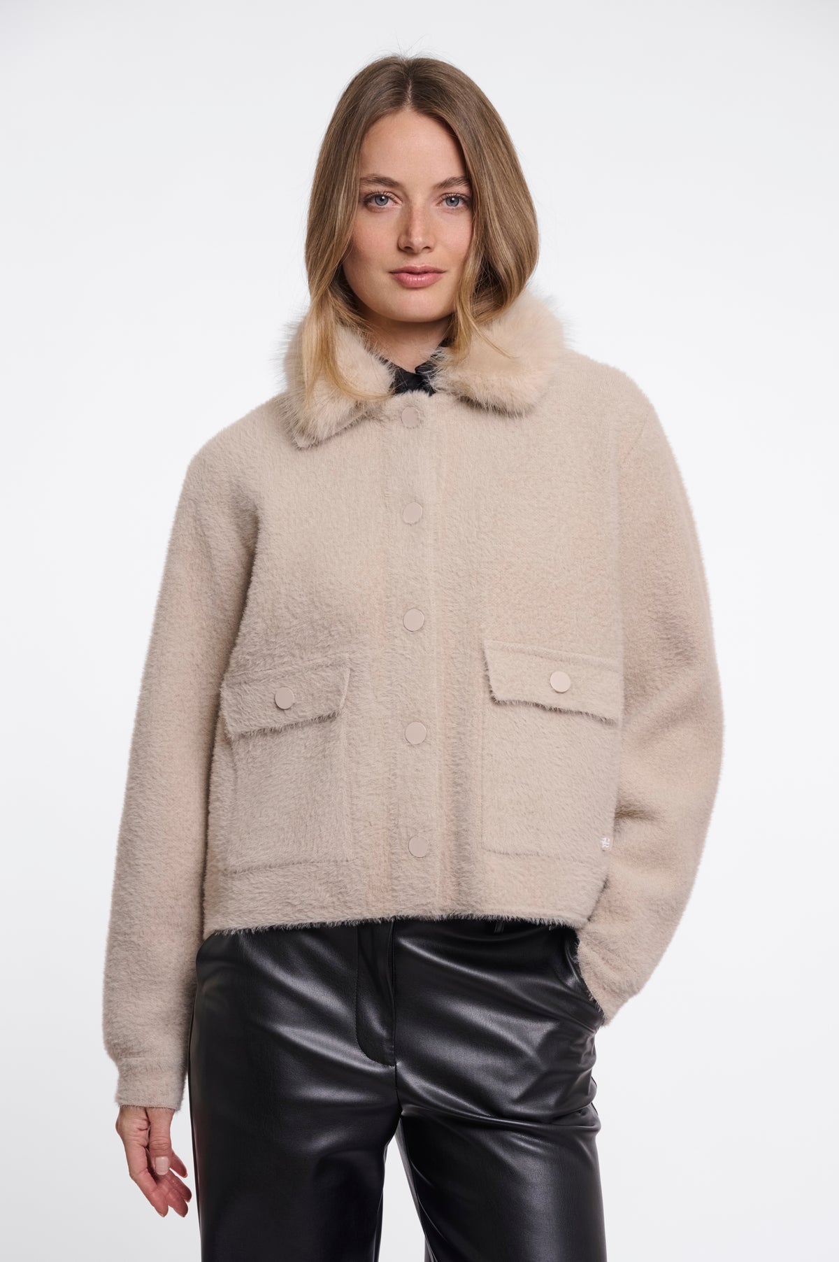 Rino & Pelle Nia Jacket with Detachable Collar in Stone