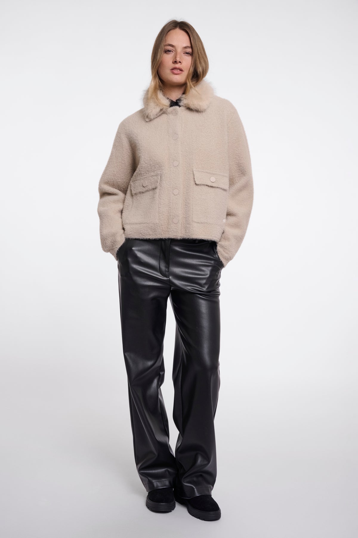 Rino & Pelle Nia Jacket with Detachable Collar in Stone