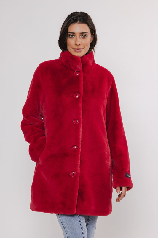 Nonna Faux-Fur Coat in Red Berry