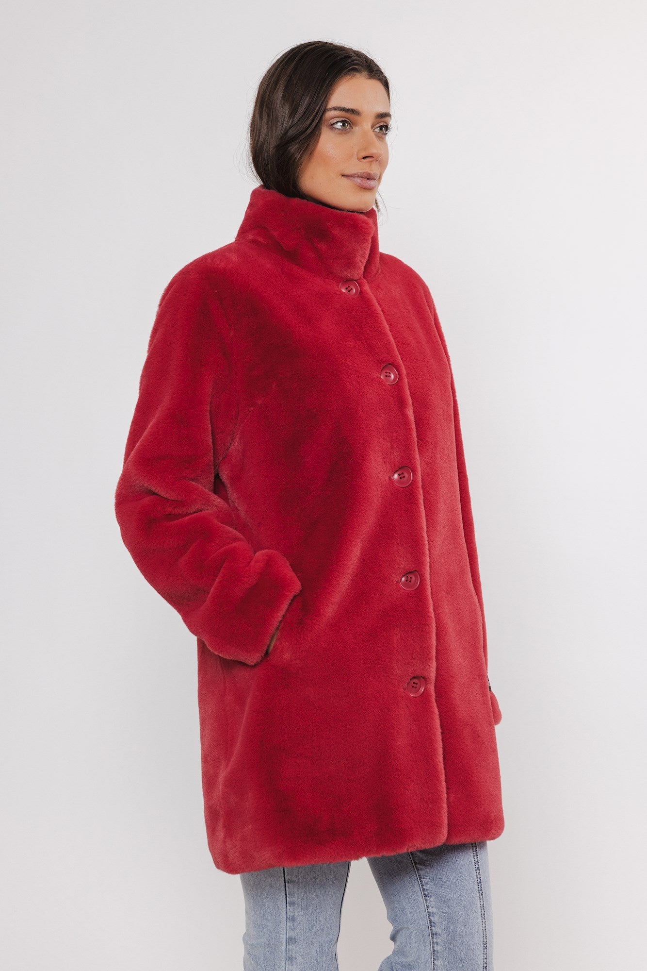 Nonna Faux-Fur Coat in Red Berry