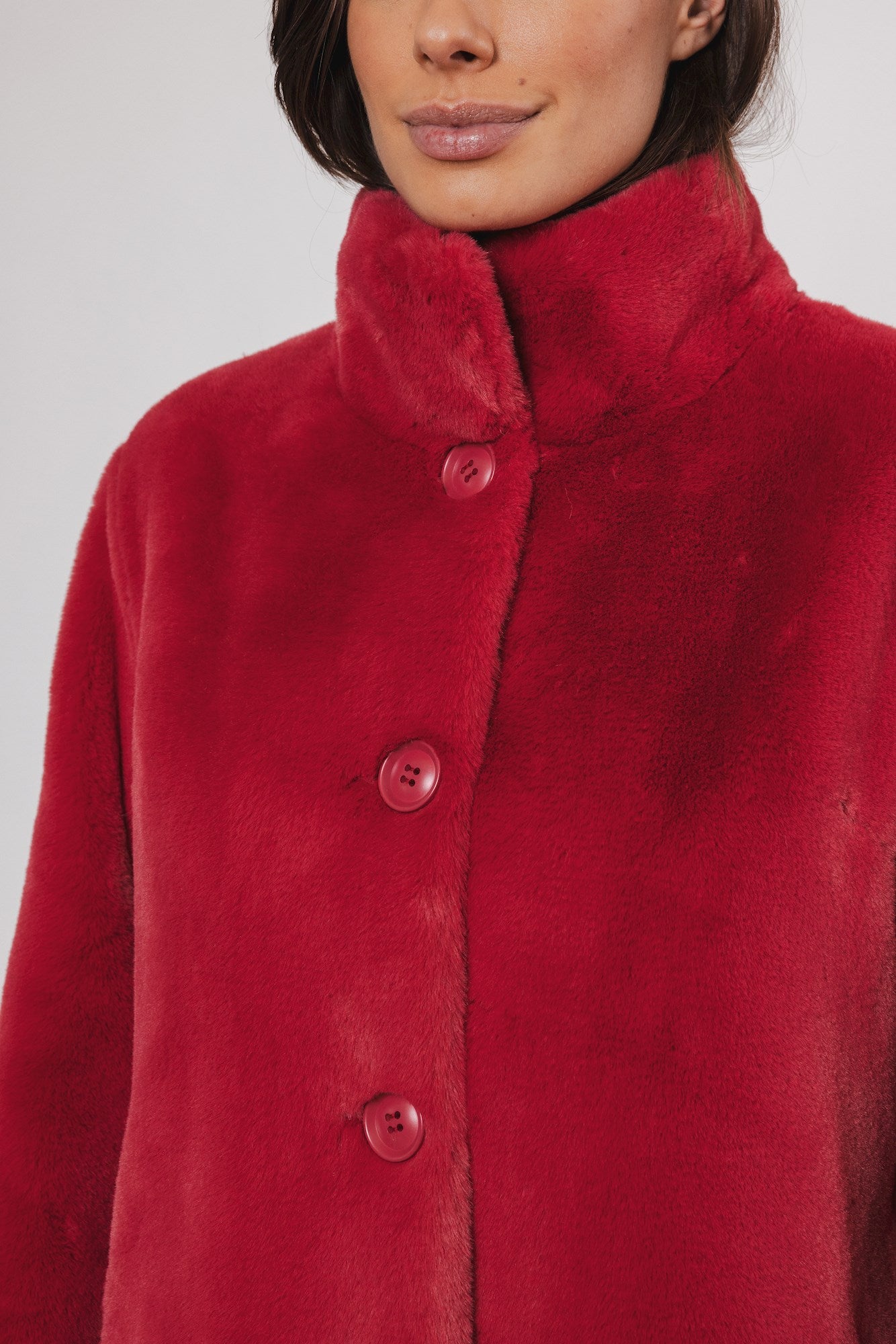 Nonna Faux-Fur Coat in Red Berry