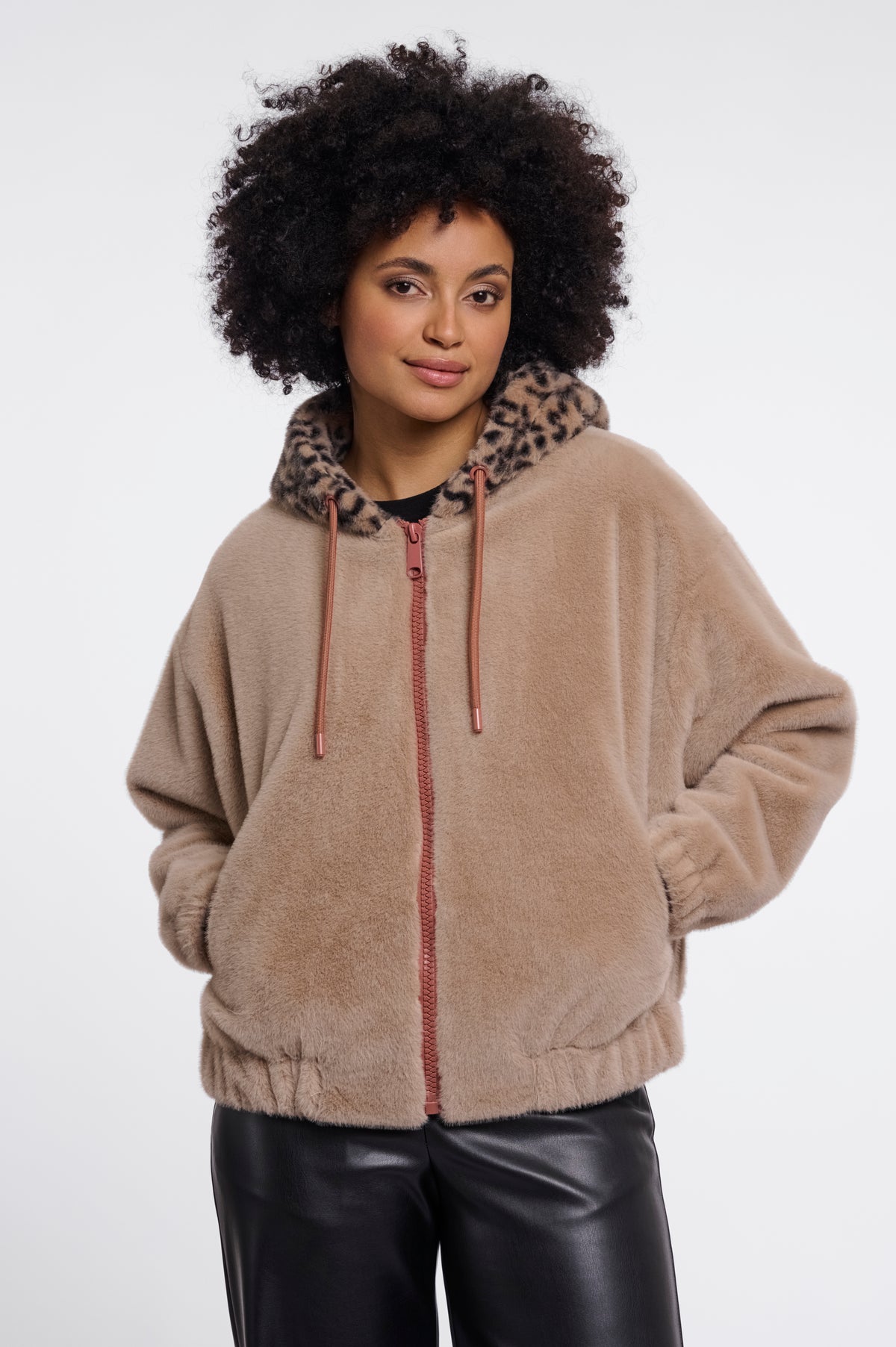 Rino & Pelle Ori Faux Fur Hooded Jacket in Oat
