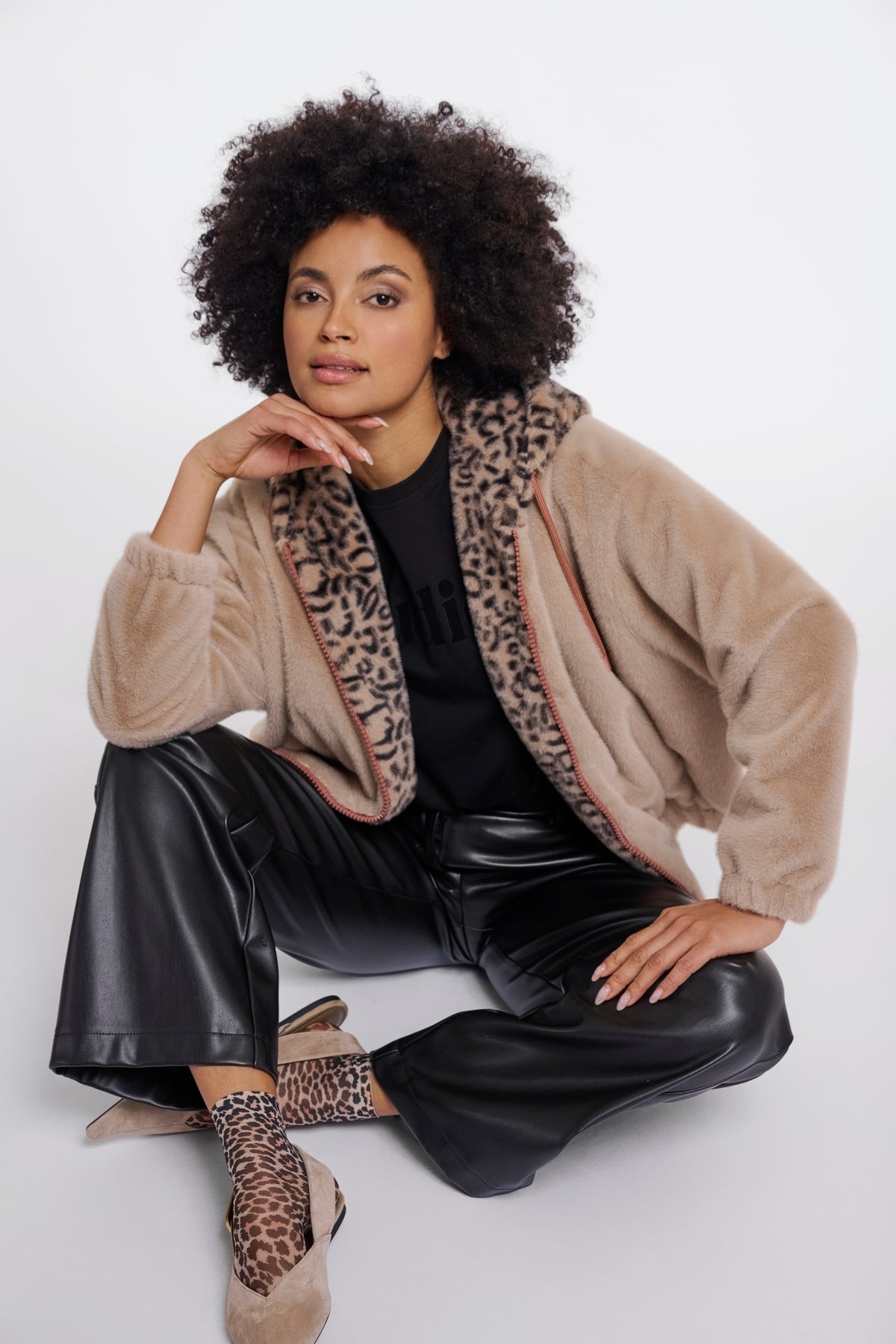Rino & Pelle Ori Faux Fur Hooded Jacket in Oat