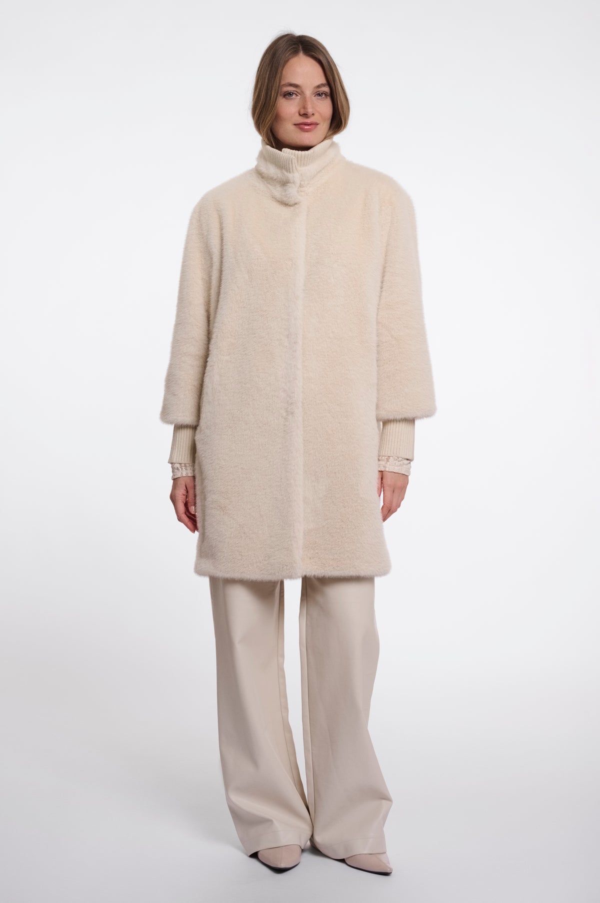 Rino & Pelle Pilar Faux Fur Jacket with Rib Cuffs in Birch