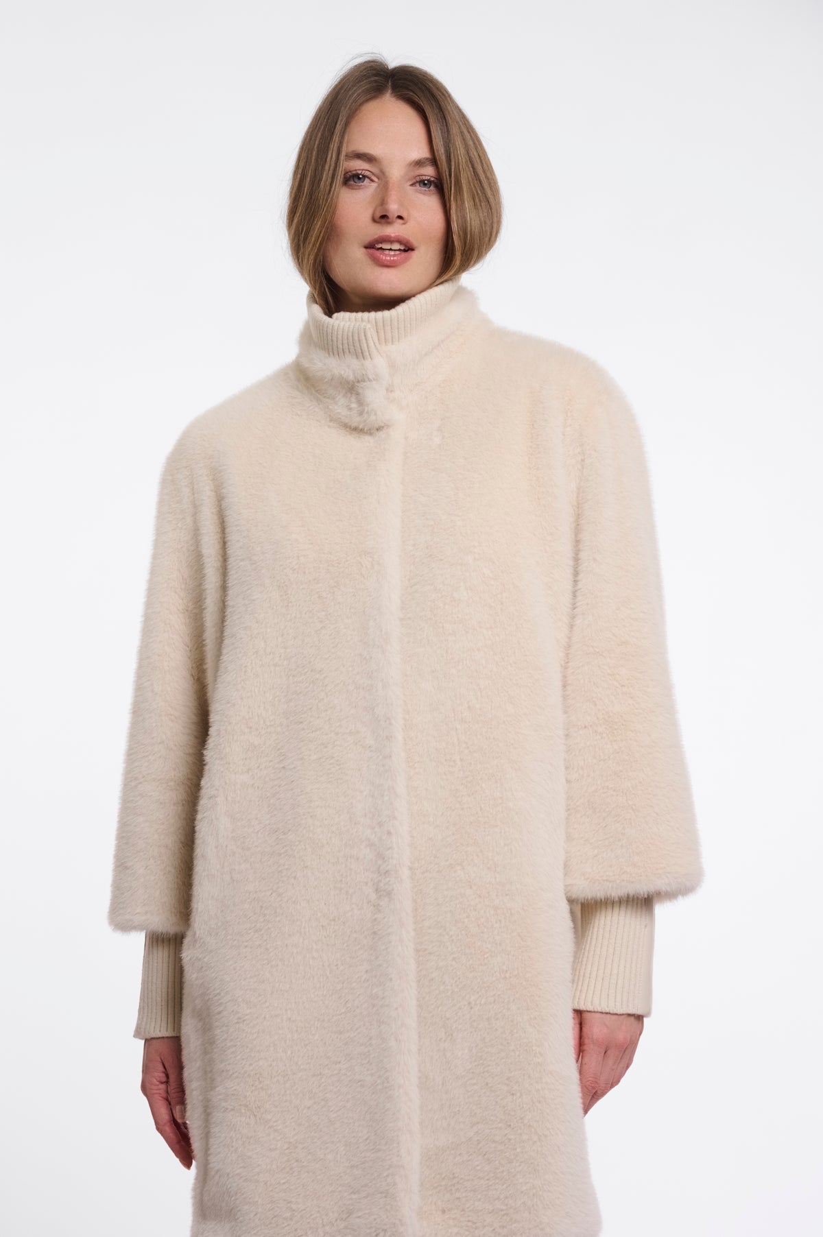 Rino & Pelle Pilar Faux Fur Jacket with Rib Cuffs in Birch