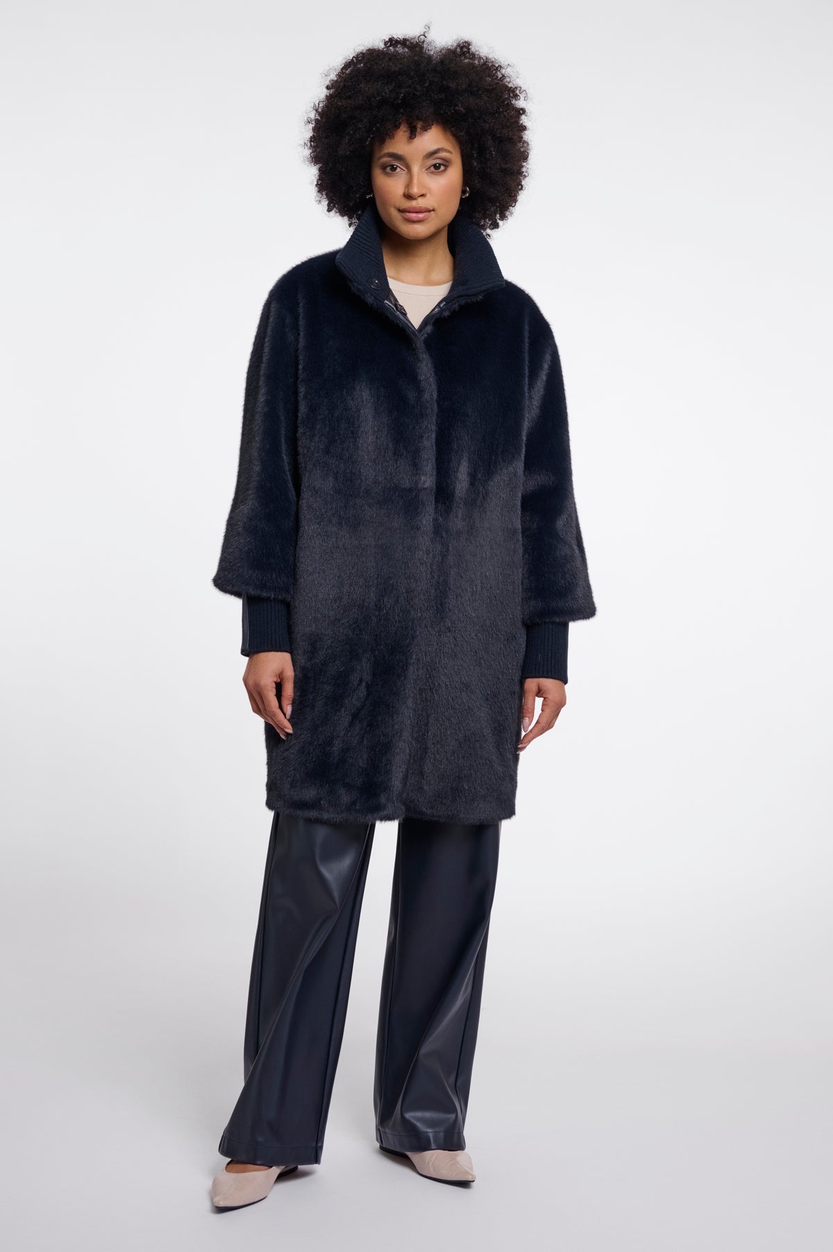 Rino & Pelle Pilar Faux Fur Jacket with Rib Cuffs in Dark Navy