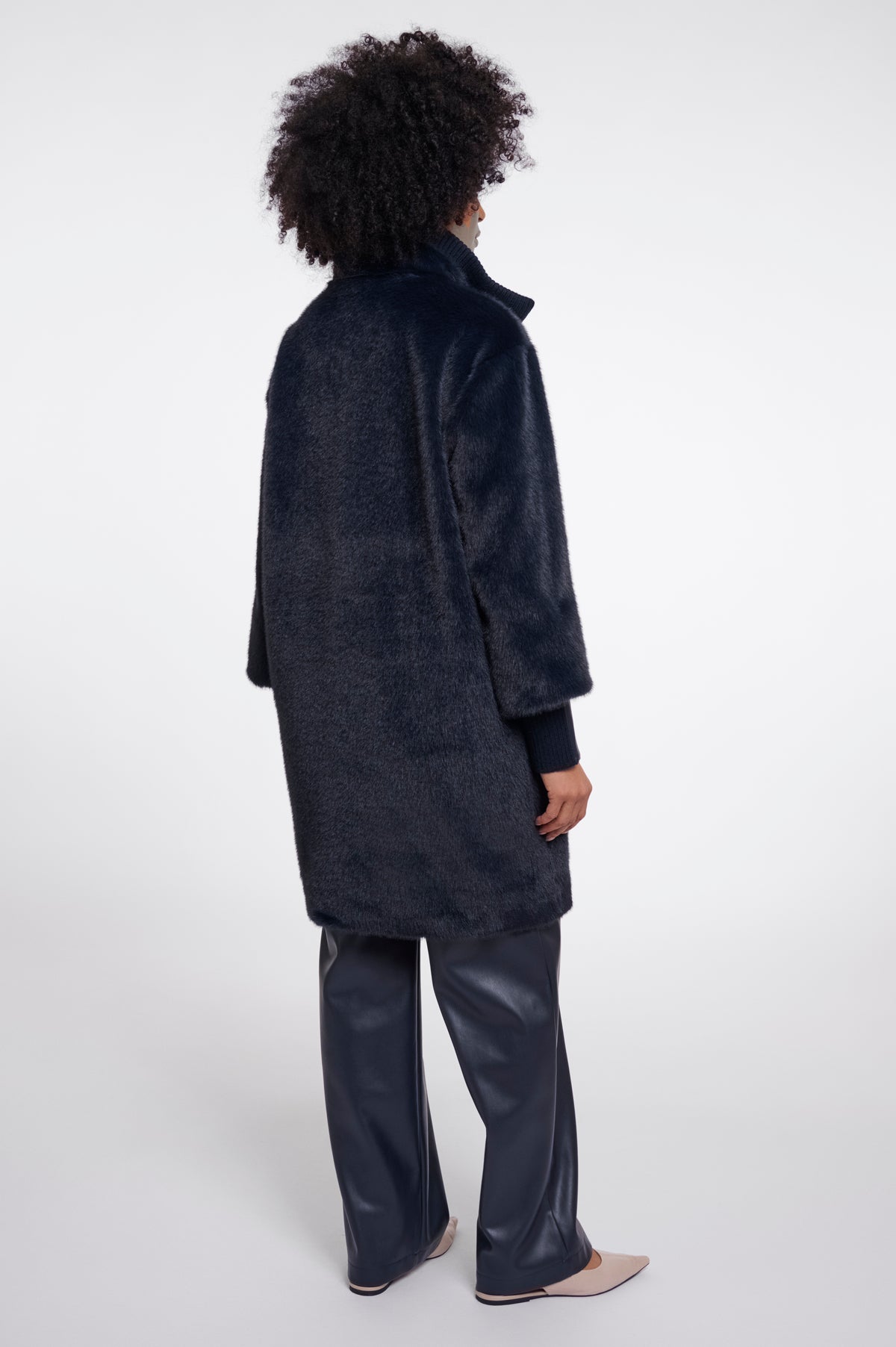 Rino & Pelle Pilar Faux Fur Jacket with Rib Cuffs in Dark Navy