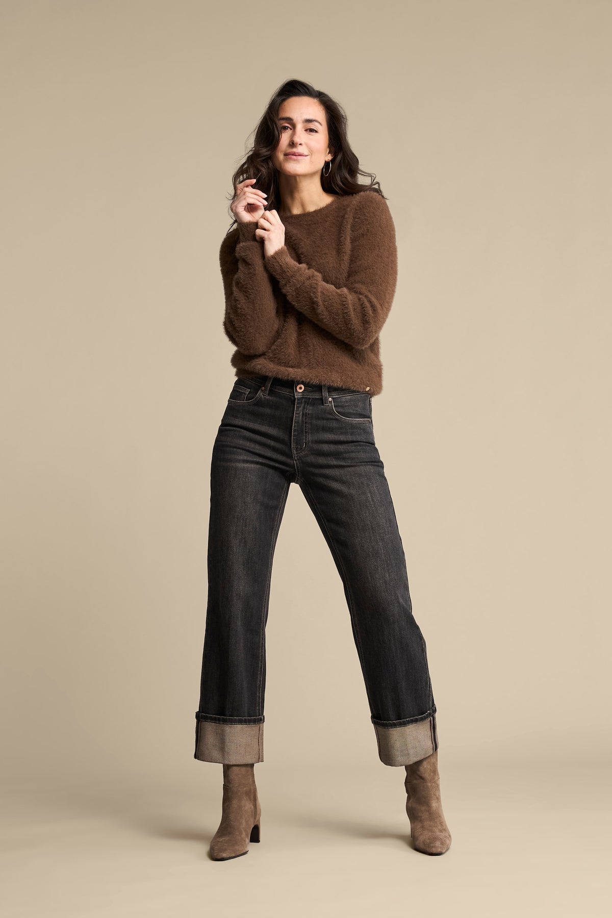 Red Button Kim Straight Leg Jeans in Brown Tinted - styled on model