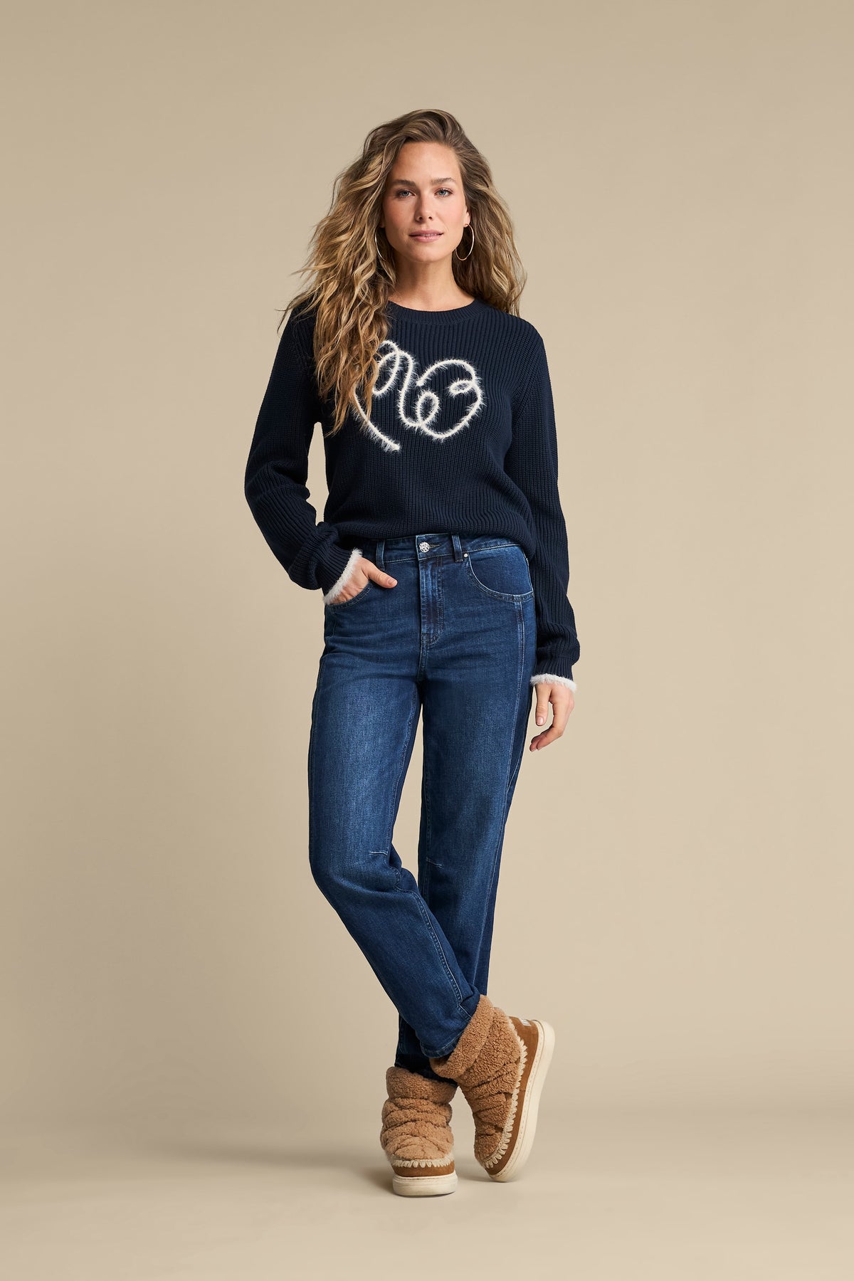 Red Button Caitlina Side Patch Curved Leg Jeans in Dark Stone - styled on model
