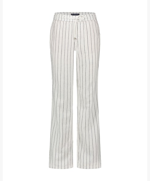 Red Button Collette Linen Trousers in Navy Stripe