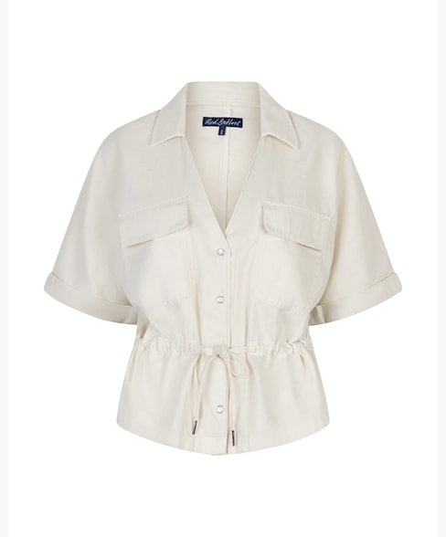 Red Button Drawstring Blouse Jacket in Pearl