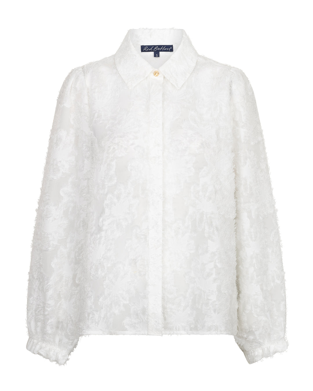 Red Button Fringe Detail Blouse in Off White