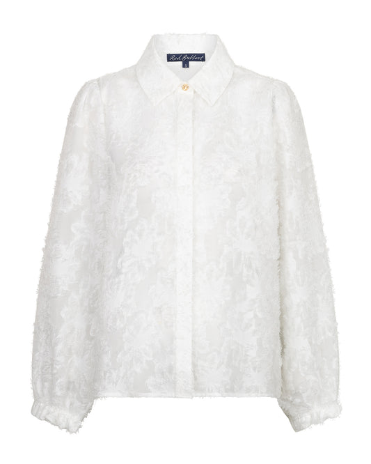 Red Button Fringe Detail Blouse in Off White