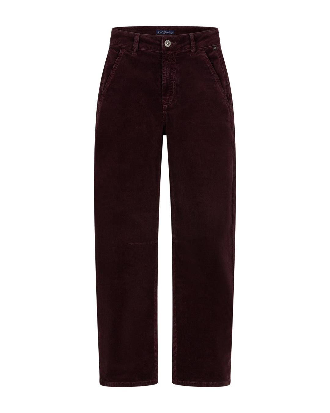 Red Button Caitlina Fine Cord Curved Leg Trousers in Burgundy
