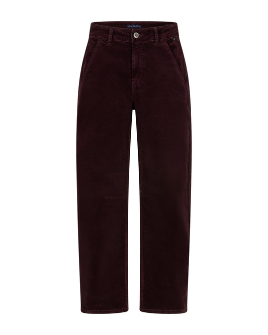 Red Button Caitlina Fine Cord Curved Leg Trousers in Burgundy