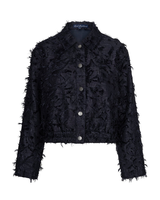 Red Button Fringe Bomber Jacket in Navy