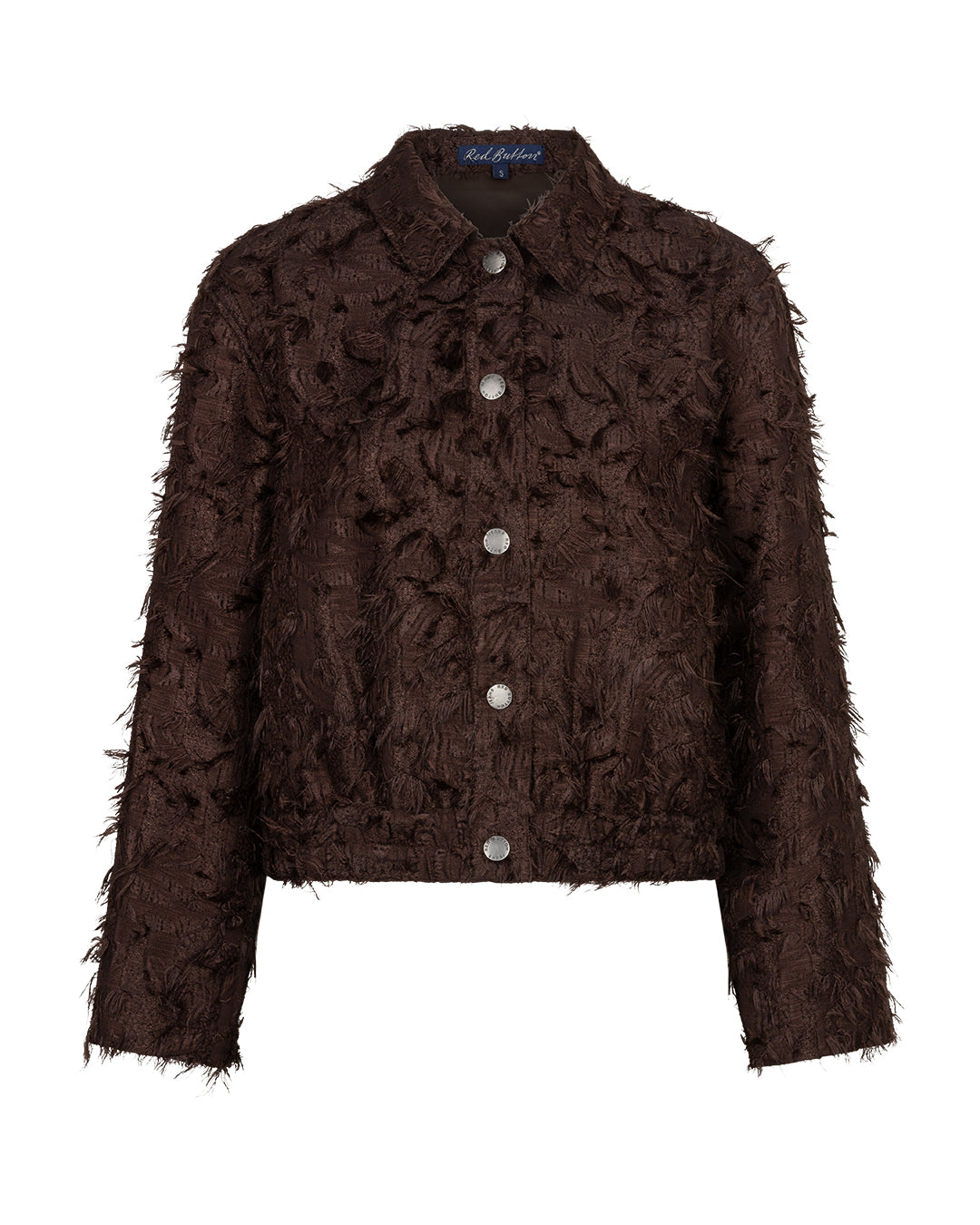 Red Button Fringe Bomber Jacket in Espresso
