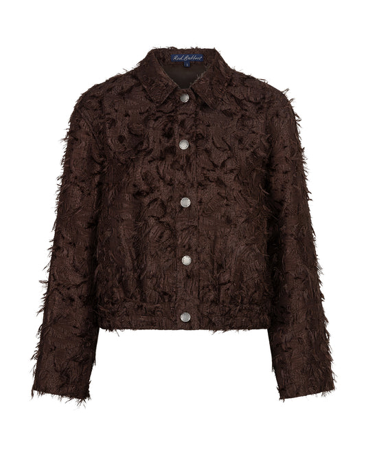 Red Button Fringe Bomber Jacket in Espresso