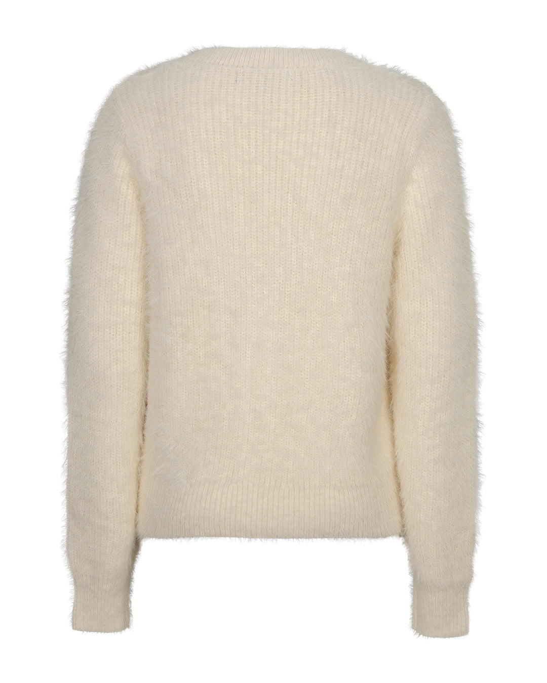 Red Button Fuzzy Knit Cardigan in Cream