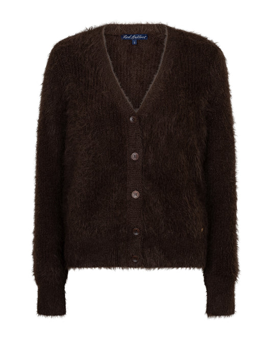 Red Button Fuzzy Knit Cardigan in Espresso