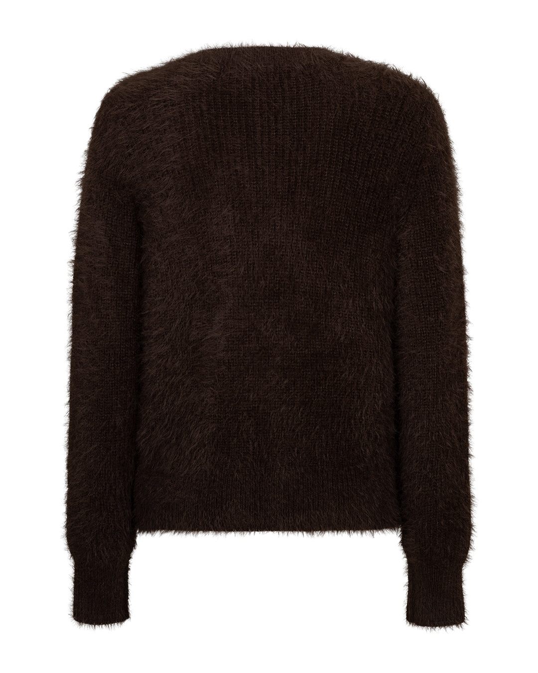 Red Button Fuzzy Knit Cardigan in Espresso