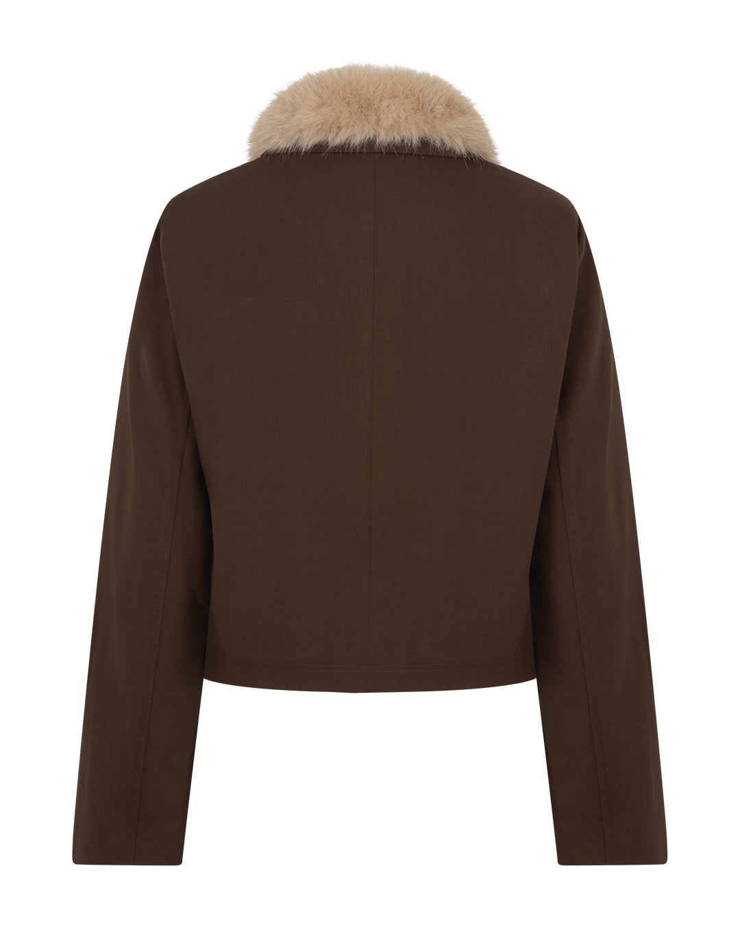 Red Button Jacket with Faux Fur Collar in Brown