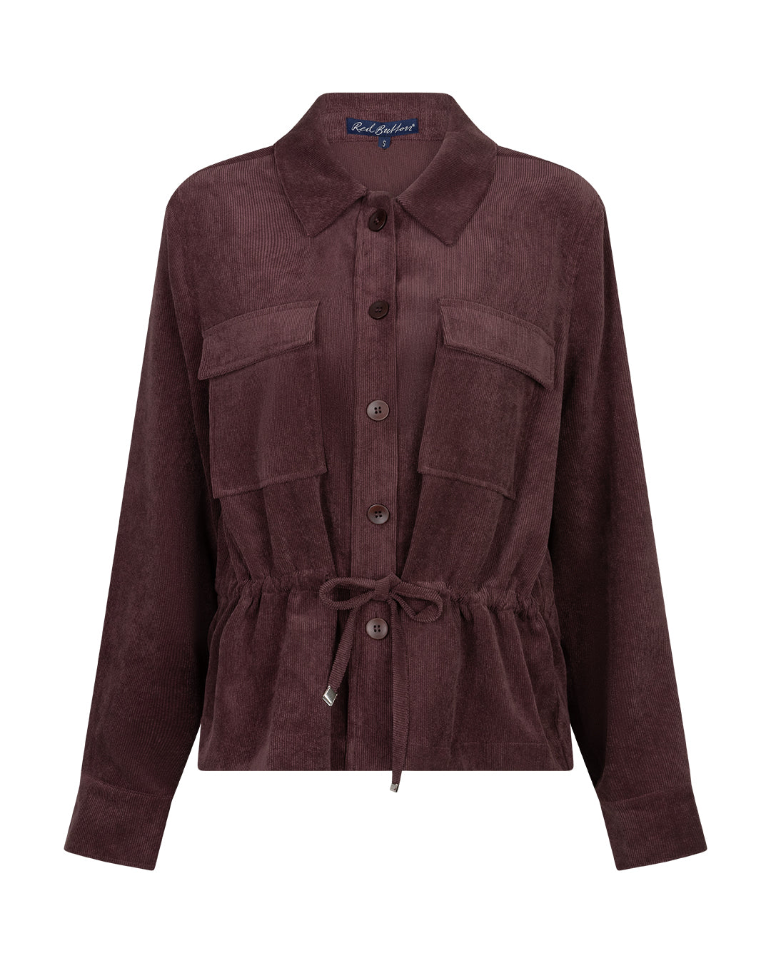Red Button Drew Fine Cord Overshirt in Burgundy