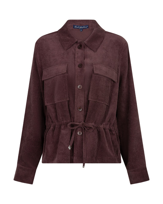 Red Button Drew Fine Cord Overshirt in Burgundy