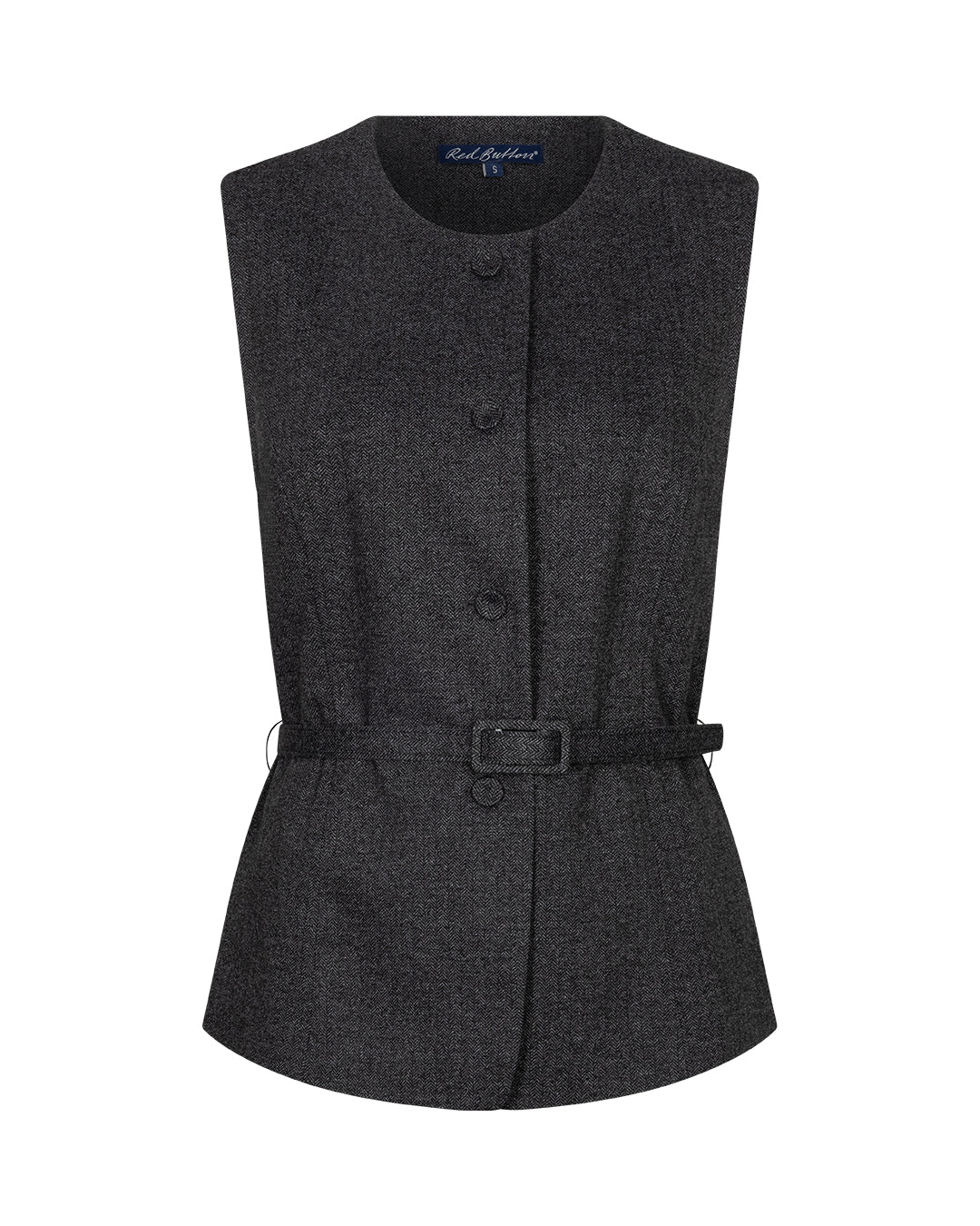 Red Button Sarah Sleeveless Herringbone Waistcoat in Grey Black