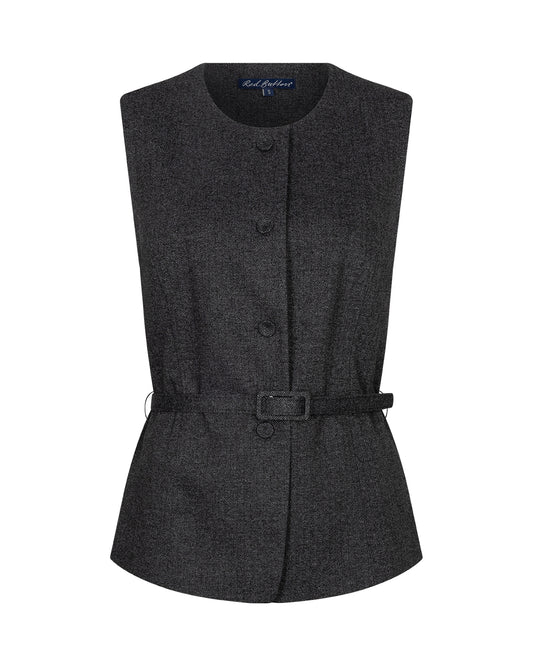 Red Button Sarah Sleeveless Herringbone Waistcoat in Grey Black